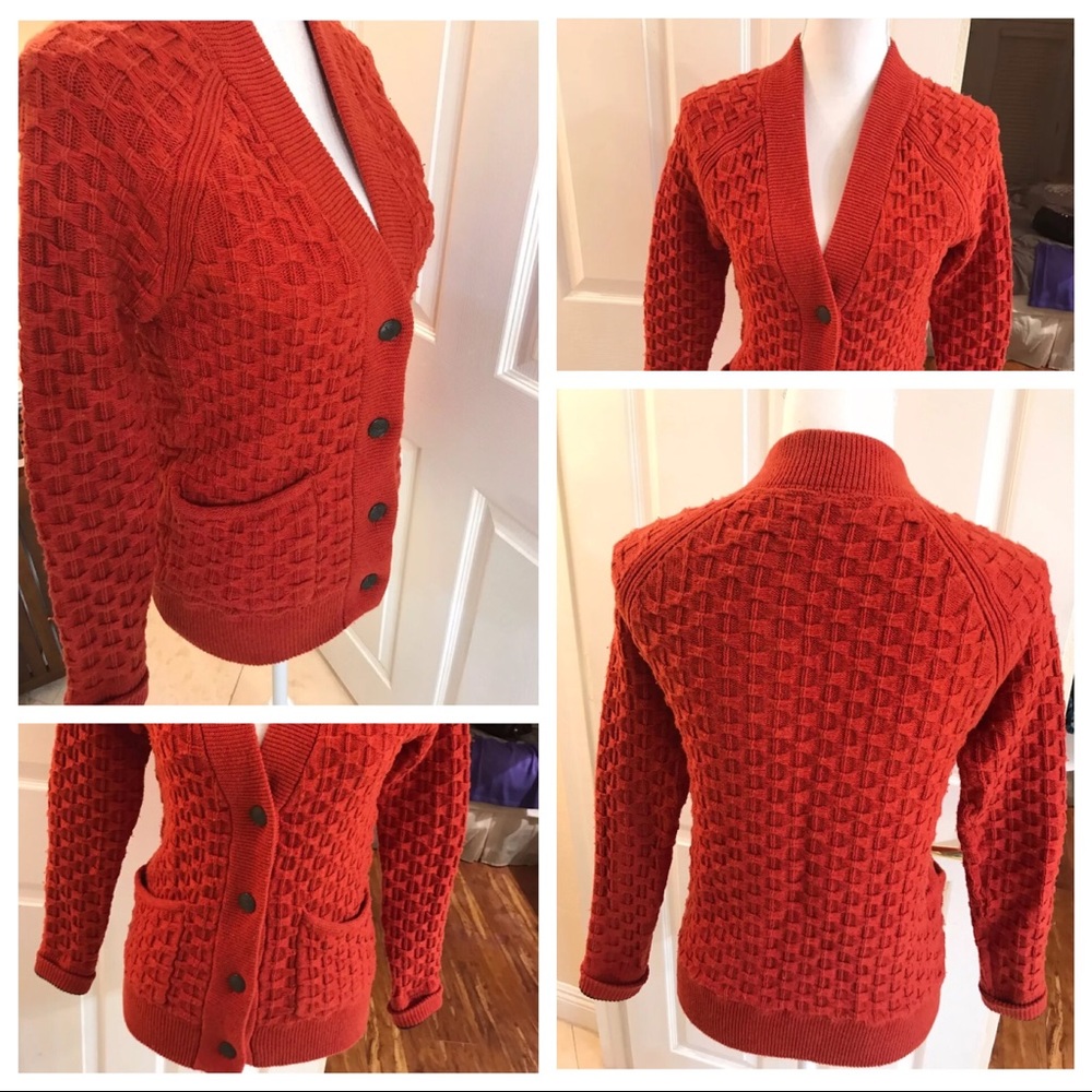 Retro Rag&Bone Red Knit Texture Cardigan - image 4